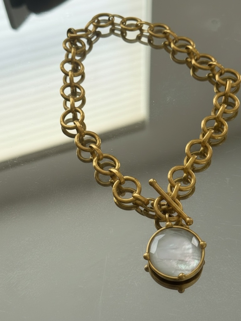 Julie Vos Gold-Tone Link Necklace with Mother-of-Pearl Disc - Picture 2 of 9